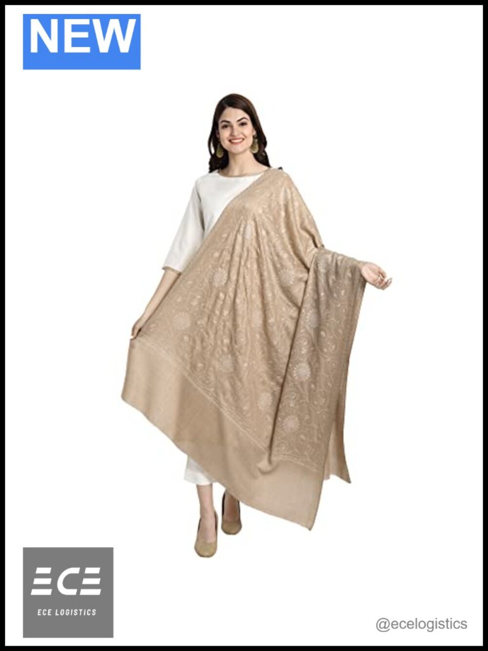 Kashmiri Sozni Embroidery Pashmina Wool Shawl Wrap for Women